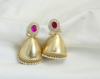 Kundan Gold Earrings, Matt Gold Jhumka with pearl drops, Lotus Jhumka,  Gold Statement Jhumkas, Silver look alike jhumka, Gold Jhumka