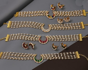 Jadau Kundan Choker Necklace Set, Kemp Kundan, Temple Jewelry