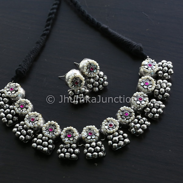 Ghungroo necklace, Oxidized necklace, Oxidized Hasli,  tribal necklace, Rajasthan Tribal Necklace, Gypsy Silver