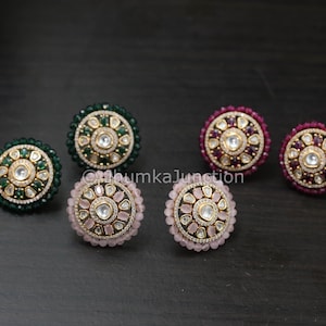 Indischer Schmuck, Extra Große Kundan Ohrstecker, Große Kundan & Perle Runde Ohrstecker, Kundan Ohrring