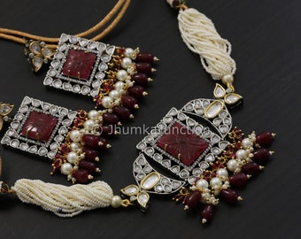 Uncut Polki Kundan Halskette, Designer Emaille Halskette, Royal Jaipur Halskette, Polki Kundan Halskette, Handgemachte Halskette