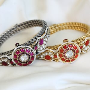 Ethnic Kundan Bracelet Bangle, Gold Plated openable Bracelet