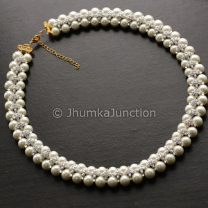 Pearl Cubic Zirconia Necklace, Designer CZ necklace, Diamond Necklace, Pearl Necklace, CZ Necklace Set