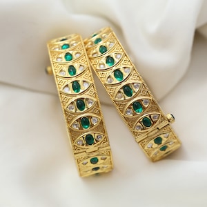 Polki Kundan rubis non coupé, rubis Kundan bangle, bracelet de finition antique, ensemble de bracelet doré