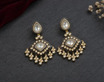 Kundan Chandbali,  Kundan Earrings,  Polki, Jhumka, Gold, Jadau Chandbaali