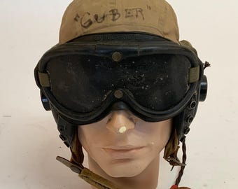Named Summer Weight Flight Helmet with Goggles and Headphones and Chinstrap Size Large ETR2015