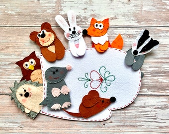 The Mitten. Finger puppets theatre. Felt stories for children. Animal felt story. Felt holiday ornaments. Set of 8 felt toys