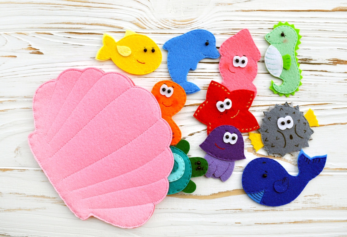 Sea animals Felt finger puppets Marine animals Felt toys Etsy