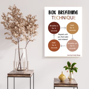 Box Breathing Poster | Counseling Office Decor | Printable for Therapy Office Decor |Printable Psychologist Office Decor | Wall Decor