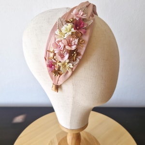 Knotted Headband with Silk Flowers & Pearls: Bridal Hair Piece
