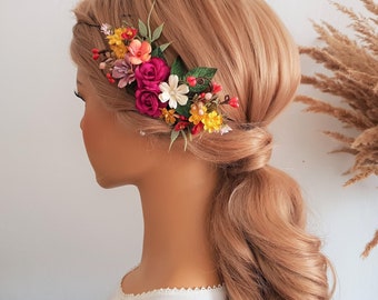 Summer flower hair comb, Mexican wedding, Bridal floral hair piece, Ballroom dance hair accessories, Orange flower comb, Peinetas de Flores