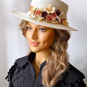 Flower Hat, Floral Headband, Wedding Hair Accessories, Boho Flower Crown, Bridal Flower Headpiece, Festival Flower Hat, Vintage Flower Hat