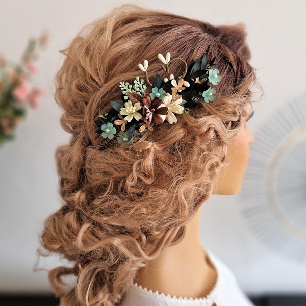Eucalyptus Hair comb, Bridal Headpiece, Mint Hair piece, Turquoise Hair comb, Bridesmaid Gifts, Peigne Fleurs Cheveux, Haarkamm Blumen