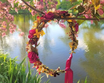 Summer FLOWER CROWN, Indian Wedding, Floral Crown, Boho Hair Wreath, Flowergirl Crown, Festival Headpiece, Bohemian Crown