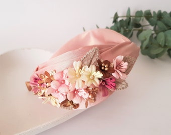 Knot Headband for Women, Millinery Hair piece, Floral Hat Headband, Bride To Be, Pink Knotted Bridal Hair piece, Gift For Her, Flowergirl