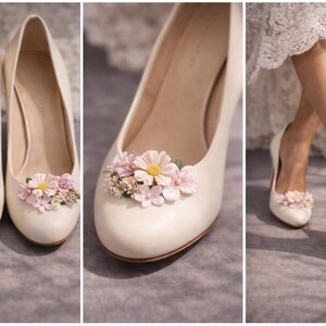 Presilhas florais para sapatos de noiva de salto alto, acessório estilo cottagecore, flores silvestres do campo, acessórios florais para sapatos de casamento, sapatos de noiva boho de luxo imagem 3
