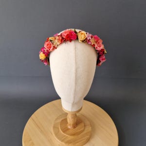 Festival flower crown Coachella, Pink Fuchsia Orange Headband, Frida Hairband, Magenta flower crown, Alice Floral headband, Bandeau Fleurs