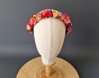 Festival flower crown Coachella, Pink Fuchsia Orange Headband, Frida Hairband, Magenta flower crown, Alice Floral headband, Bandeau Fleurs