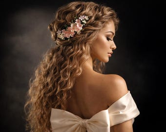 Peineta de flores de cerezo para mujer, tocado de boda Sakura, tocado rosa marfil, peineta rústica de novia, flor para el cabello, tocado folclórico