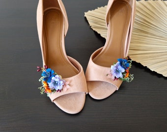 Presilhas de sapato com flores de outono, presilhas de gypsophila seca, acessório para sapatos de casamento em tons de vinho, azul marinho, laranja e azul, conjunto de 2 presilhas de sapato para noivas no outono