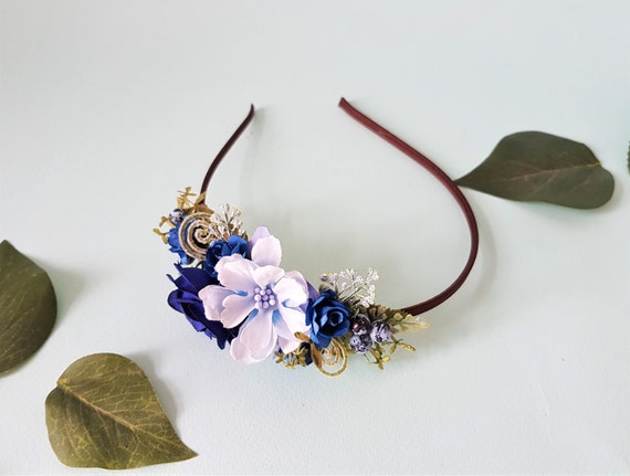 Blue Flower Hair Piece Pearl Headband Bridesmaid Flowers Hair Accessories 5T to Adult Wedding Headpiece Flower Girl Gift Flower Headband