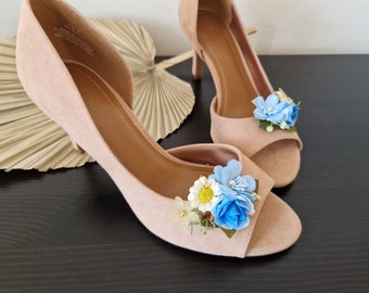 Fermagli per scarpe con fiori • Regali di nozze • Fermaglio per scarpe blu • Fiore Feliz • Scarpe da sposa • Spilla per scarpe • Clip de Zapatos Flores • Blumen Schuhclip