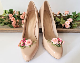 Pinces à chaussures à fleurs ROSE • Accessoires de mariage rustiques • Pinces à chaussures florales de mariée • Cadeau de demoiselles d'honneur • Chaussures de mariage • Cadeau de broche de chaussure pour elle