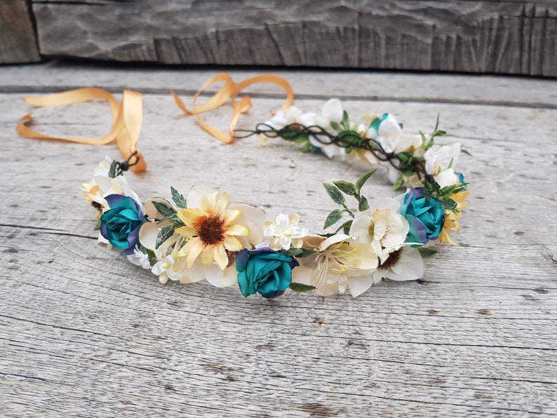 bridal tiara flower crown autumn bridal accessories daisy headband BLUE TIARA wild daisy hair piece garden wedding blue headpiece