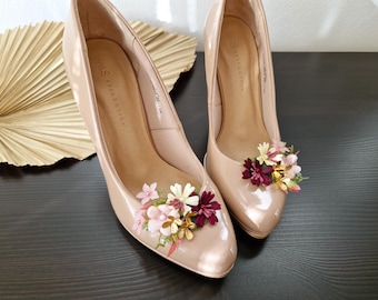 Burgundy & Gold Floral Shoe Clips: Bohemian Wedding Accessory