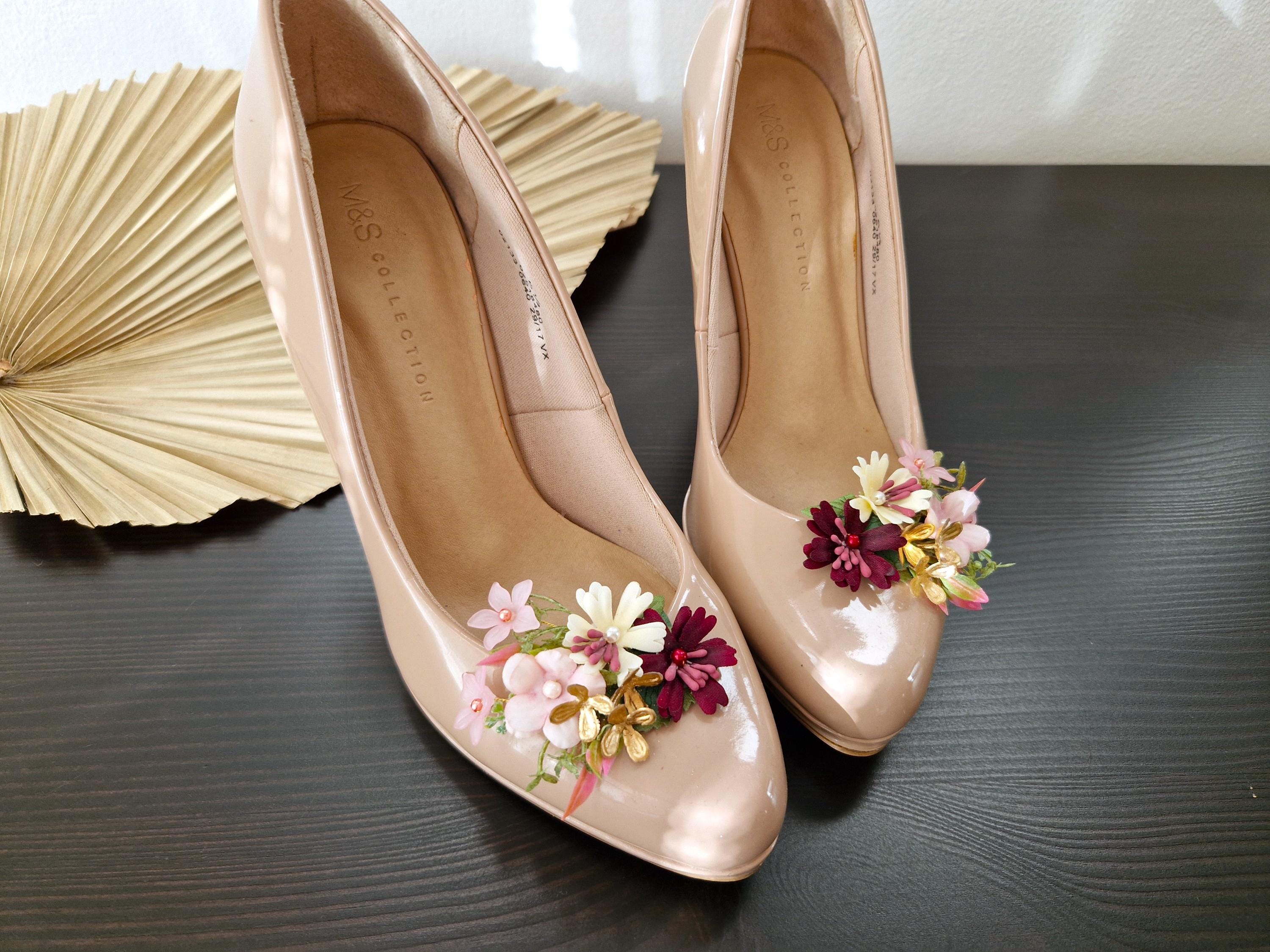 Burgundy & Gold Floral Shoe Clips: Bohemian Wedding Accessory
