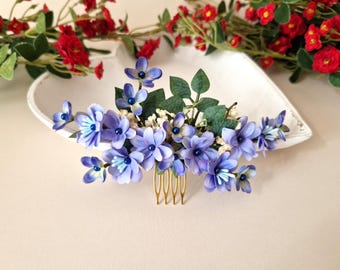 Bridal Headpiece Comb, Forget-Me-Not Flowers, Dried Greenery tiara, Bohemian Wreath, 50s bridal headpiece, Back Hair Comb, Peigne Fleurs