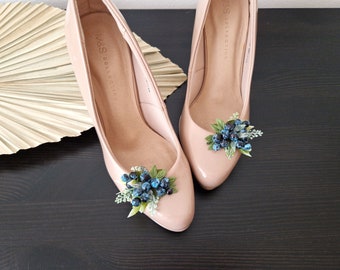 MIRTILLI Fermagli per scarpe • Fermagli fatti a mano • FlowerFeliz • Fermagli per scarpe floreali • Regalo per le damigelle d'onore • Qualcosa di blu per la sposa • Regalo per lei