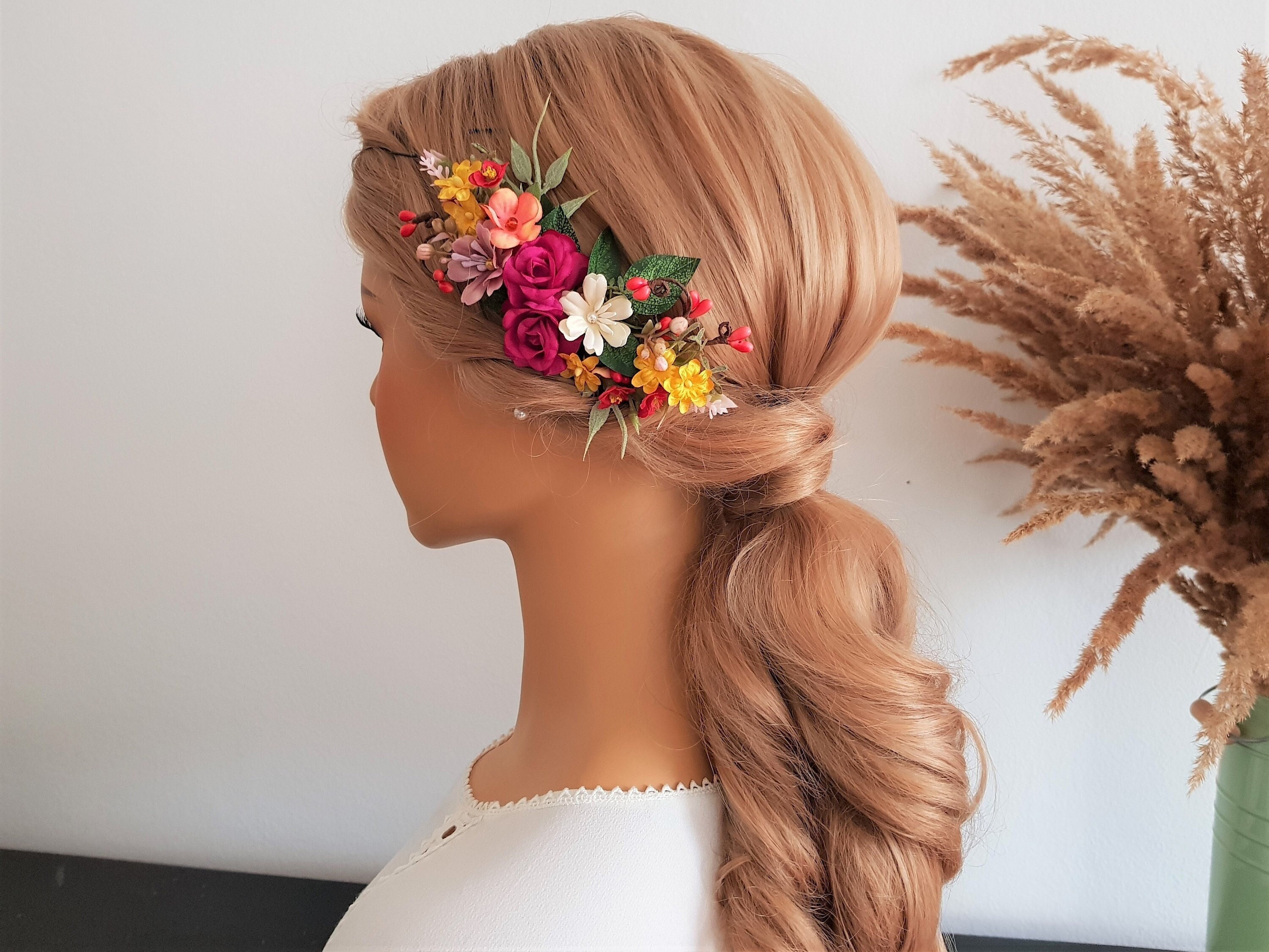 5 piezas con diseño floral para el cabello, peinetas laterales con clip,  tocado con dientes para damas, mujeres y niñas, color al azar