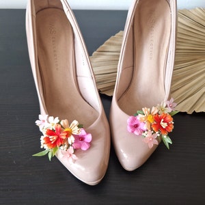 Flower Shoe Clip Pink and Orange, Boho Wedding Accessories, Bridal Shoes, Floral Clip, Shoe Brooch, Accessory for Shoes, Clip de Fleurs