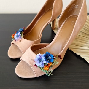 Flower SHOE CLIPS, Fall Wedding Accessories, Blue Shoe Clips, Bridesmaids Gifts, Bridal Shoe Clip, Gift For Her, Wedding Accessories
