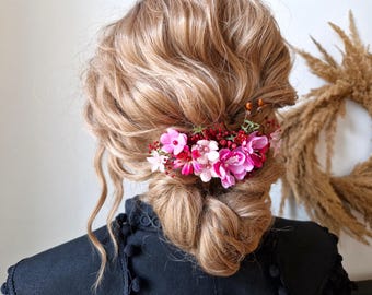 SAKURA Head piece, Pink Cherry Flower Hair Comb, Blossoms for Hair Wedding, Boho Chic Hair piece, Silk Flower Headpiece, Accessories Wedding
