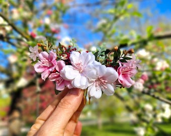 Bridal Sakura Hair Comb, Pink Cherry Blossom Wedding Headpiece, Romantic Dried Flower Hair Accessory