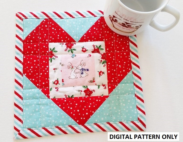 Fussy Cut Heart Mug Rug Pattern Digital PDF Make a Fabric Etsy