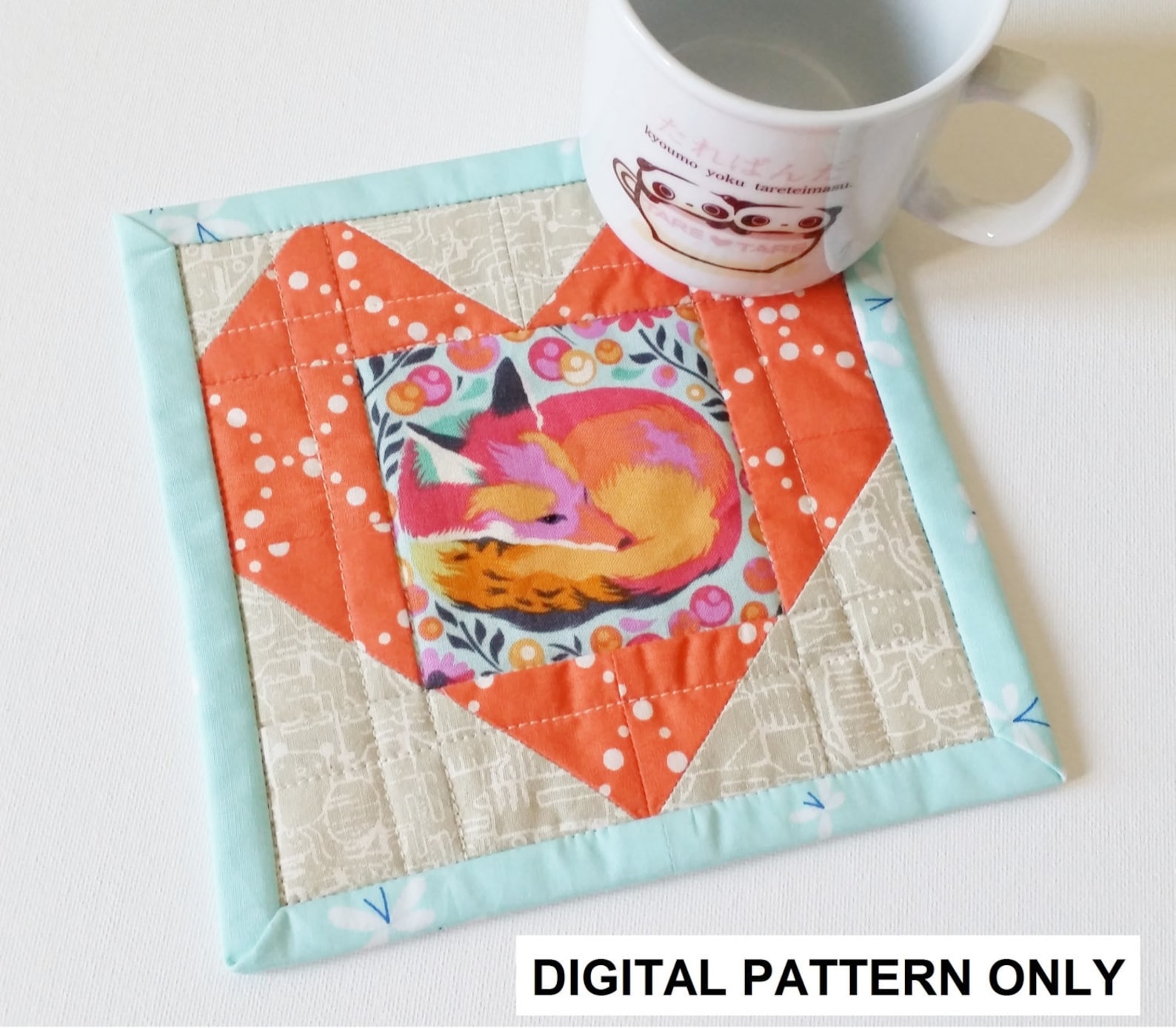 Fussy Cut Heart Mug Rug Pattern Digital PDF Make a Fabric Etsy