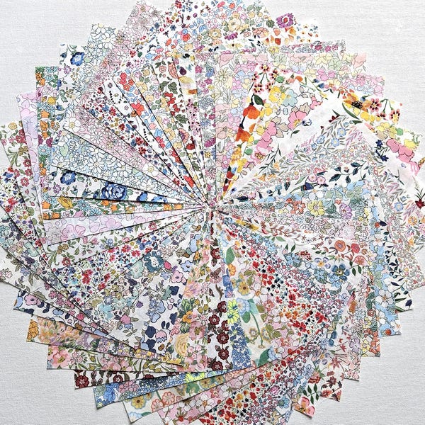 Liberty London 40 piece 5inch Scrap Charm Pack Low Volume Cotton Tana Lawn Pastel Pink Blue Green Ditsy