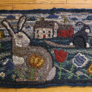 Primitive Hooked Rug Hooking Pattern Rabbit Hill (not the rug!)  Digital pdf File Download to your computer