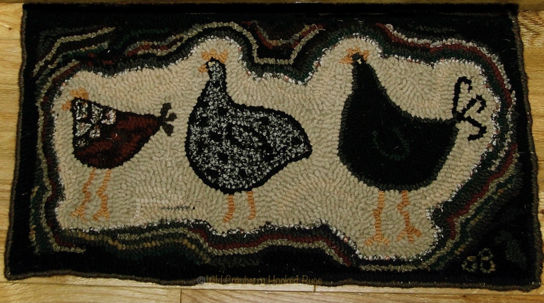 Primitive Hooked Rug Hooking Pattern Three Chicks (not the Rug ...