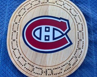 NHL Crib Board Cribbage Game Board Montreal canadiens les habitants Card Game Hand Made Ash Wood Man Cave hockey
