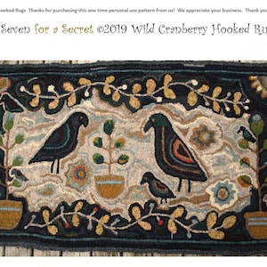 Primitive Hooked Rug Hooking Pattern Crows Seven for a Secret (not the rug!)  Digital pdf File Download to your computer