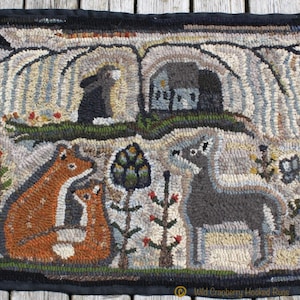 Primitive Hooked Rug Hooking Pattern Forest animals deer fox willow (not the rug!)  Digital pdf File Download to your computer