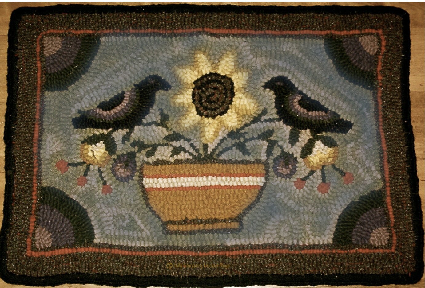 Primitive Hooked Rug Hooking Pattern Yellowware Crows (not the Rug ...
