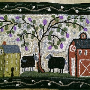 Primitive Hooked Rug Hooking Pattern Plum Sheep Farm (not the rug!)  Digital pdf File Download to your computer