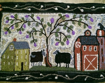 Primitive Hooked Rug Hooking Pattern Plum Sheep Farm (not the rug!)  Digital pdf File Download to your computer