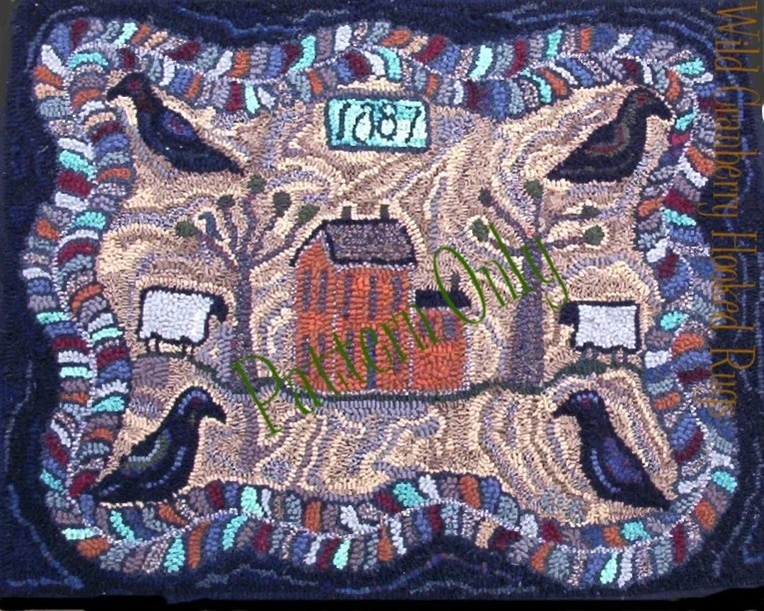 Primitive Hooked Rug Hooking Pattern Crows 1887 Homestead Rug (not the ...