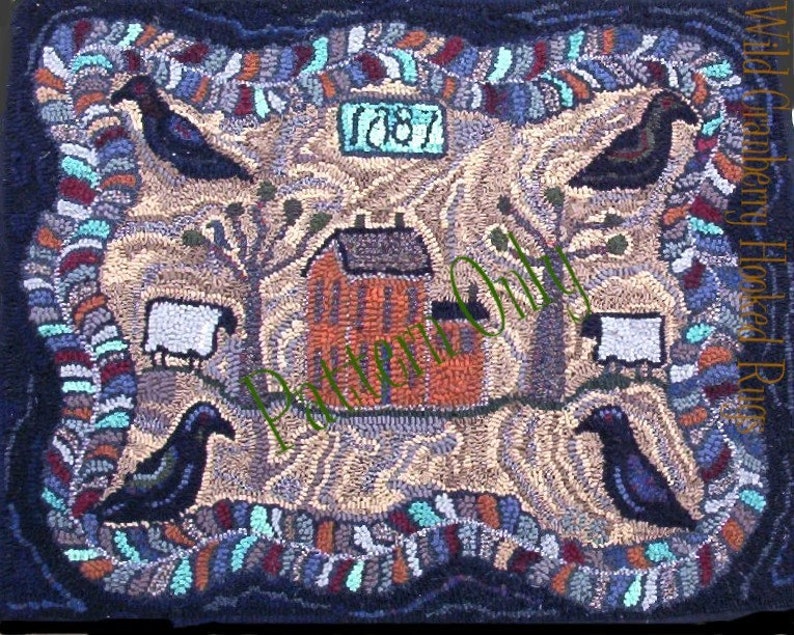 Primitive Hooked Rug Hooking Pattern Crows 1887 Homestead Rug (not the ...